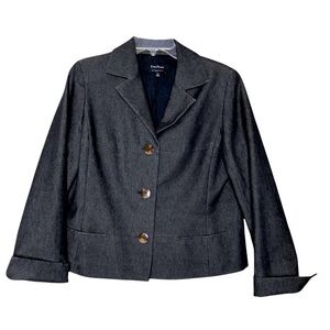 New EVAN PICONE Stretch Short Dark Blue Cotton Denim Button Front Blazer Size 10